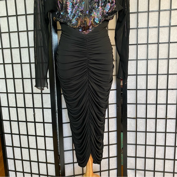 80'S CASADEI Ruched Beaded & Sequined Party Dress Size 4 - Picture 10 of 15